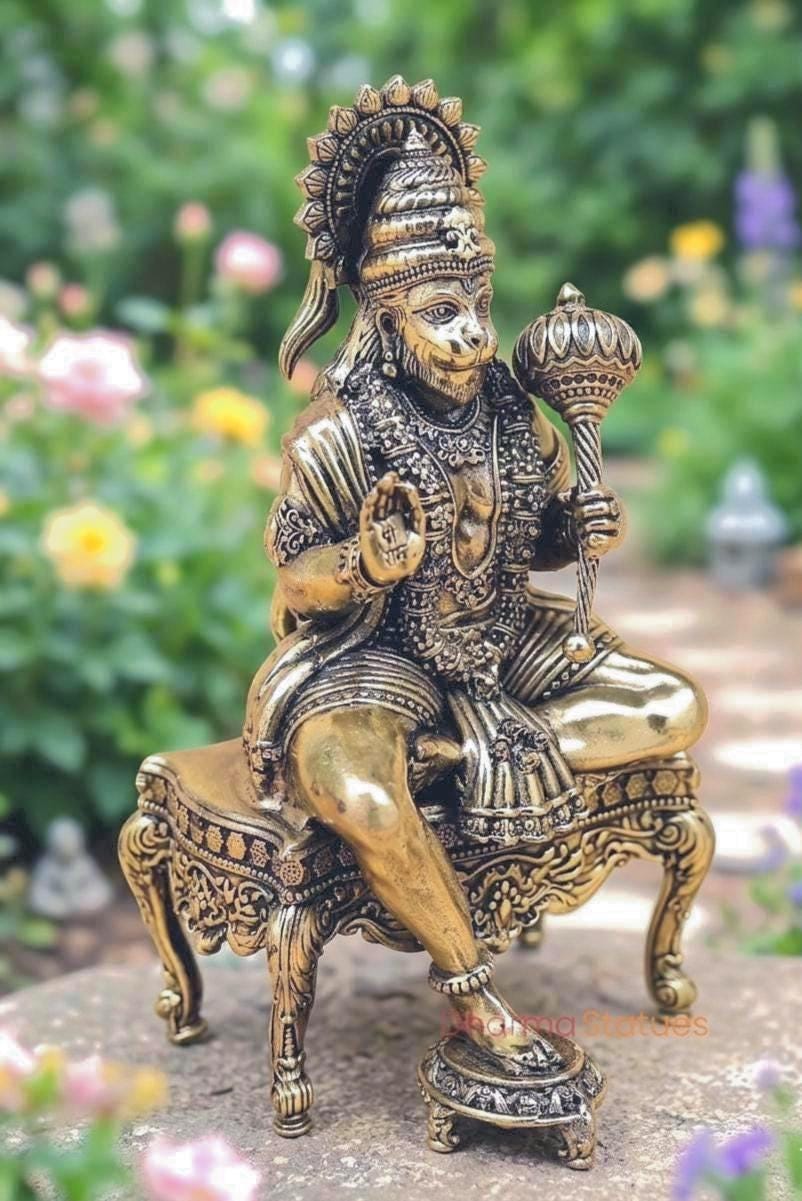 Brass Hanuman seated On pedestal  5.5-inch