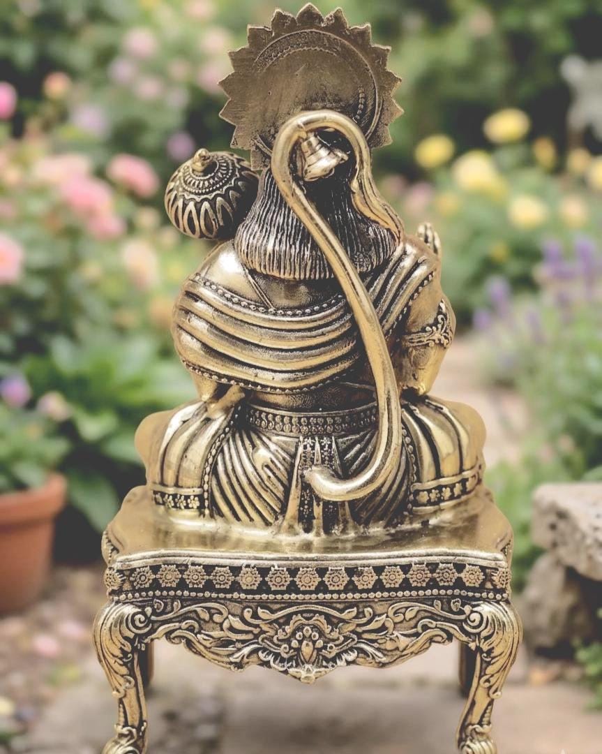 Brass Hanuman seated On pedestal  5.5-inch