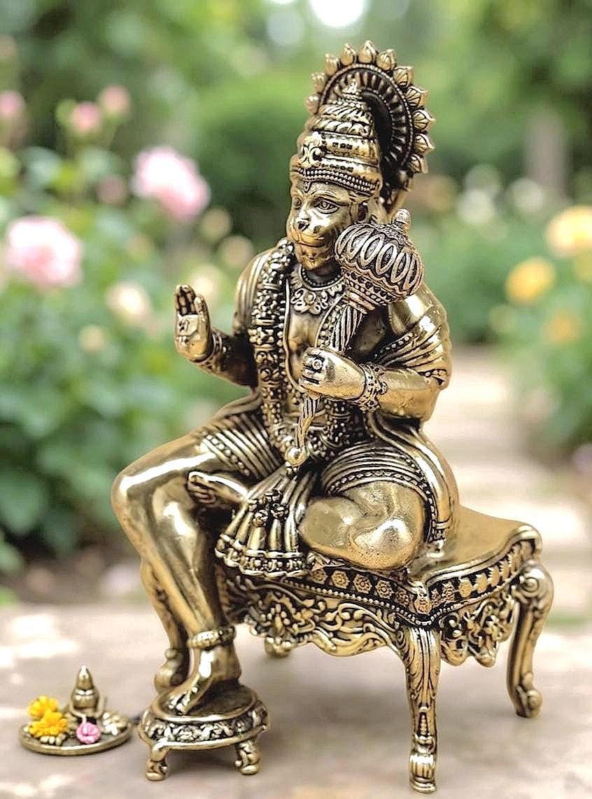 Brass Hanuman seated On pedestal  5.5-inch