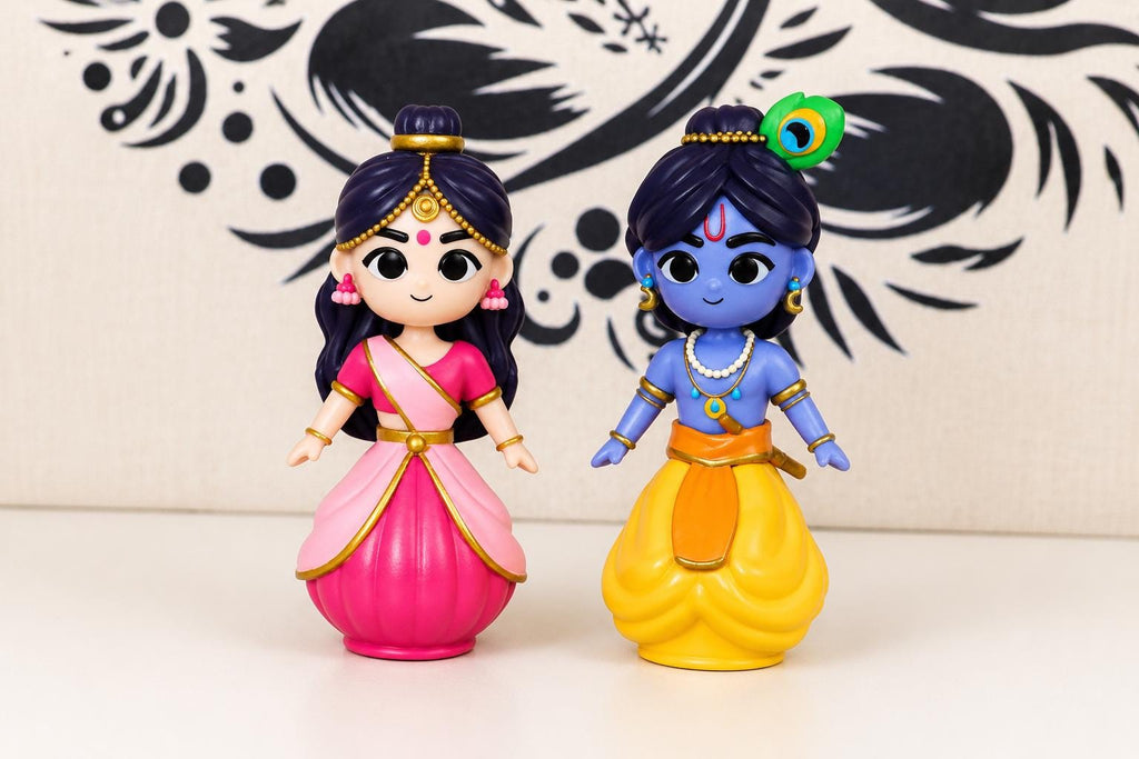 Krishna Radha With Friends Figurine Play Set | Vrindavan Play Dolls, ISKCON Devotional Gift - height -9cm