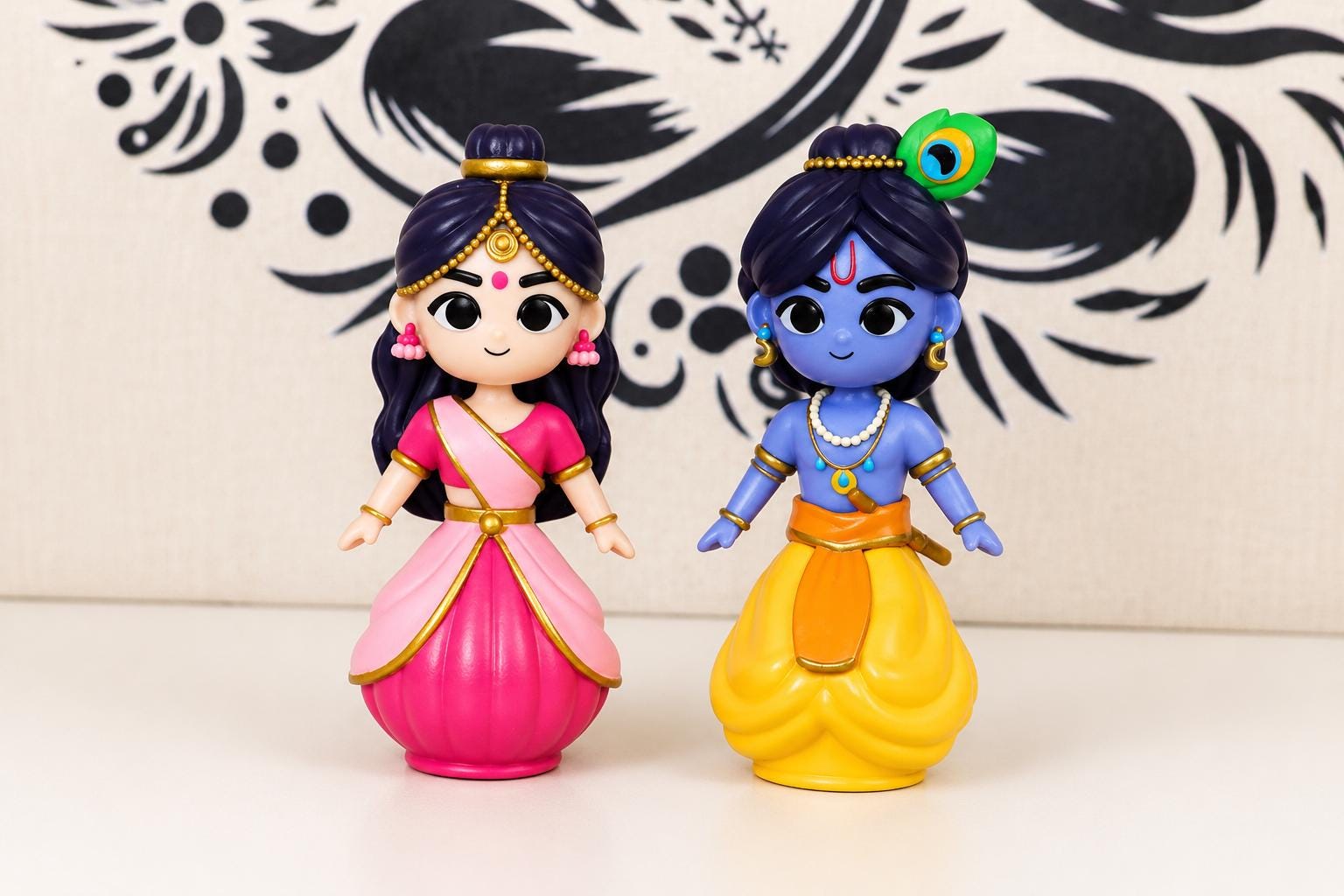 Krishna Radha With Friends Figurine Play Set | Vrindavan Play Dolls, ISKCON Devotional Gift - height -9cm