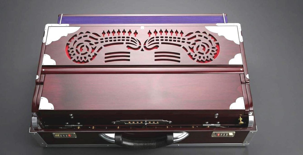 Teak Wood Harmonium: Professional Bass Male Voice, 3-Line Scale Changer, Keyboard Cover
