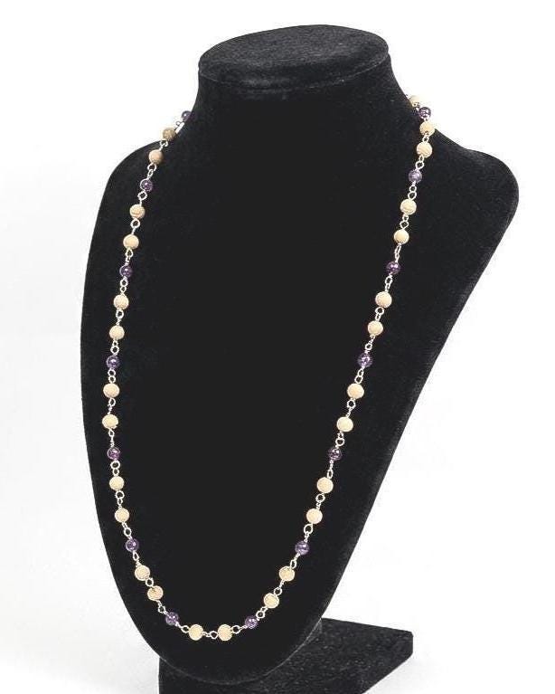 925 Sterling Silver Wire Wrapped Tulsi Necklace with Amethyst Stones