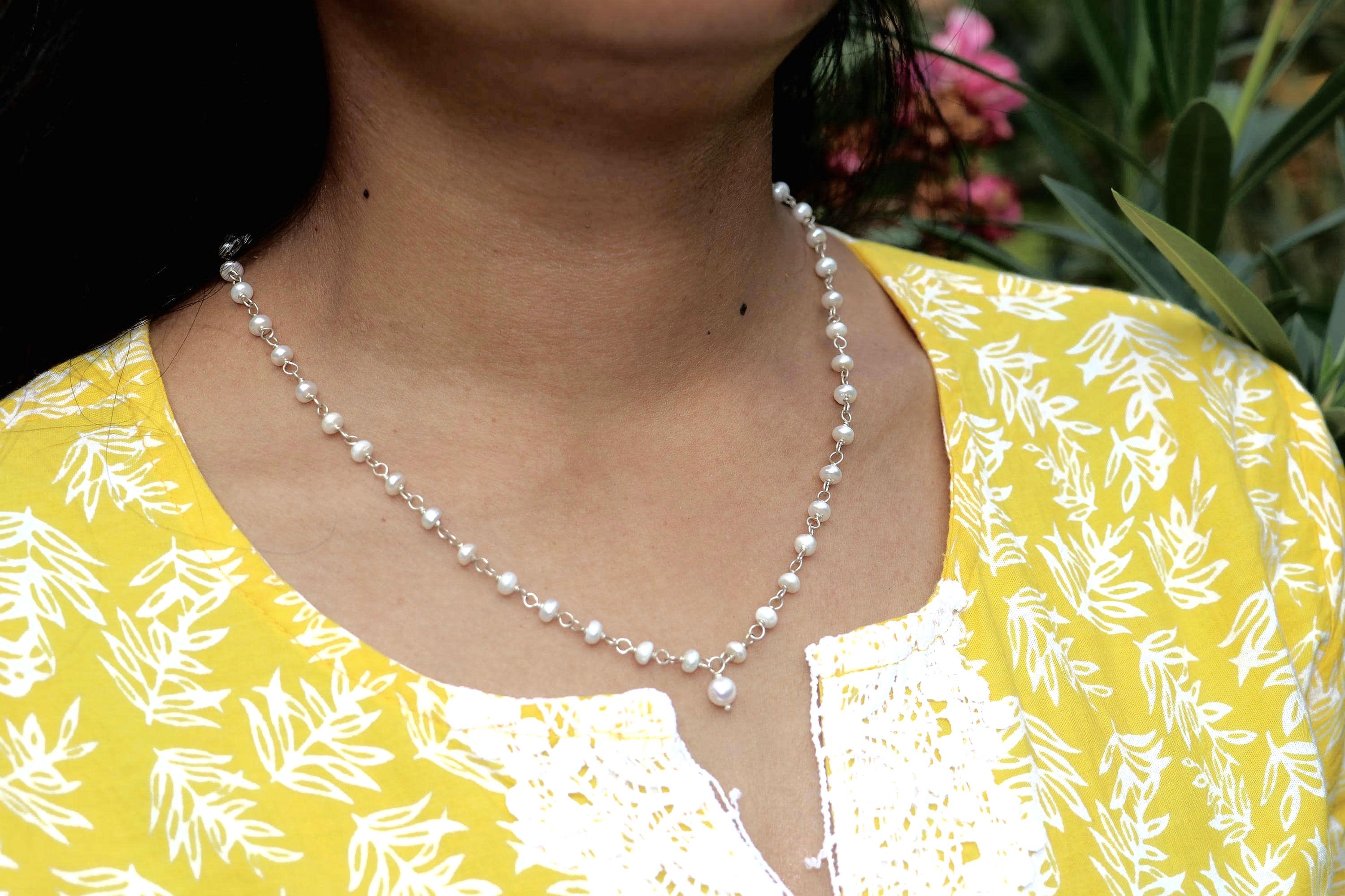Sterling Silver Pearl Necklace - Minimalist Bridal Necklace,