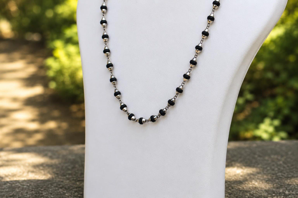 Black Tulsi Mala with 925 Silver Caps – ISKCON Spiritual Prayer Beads