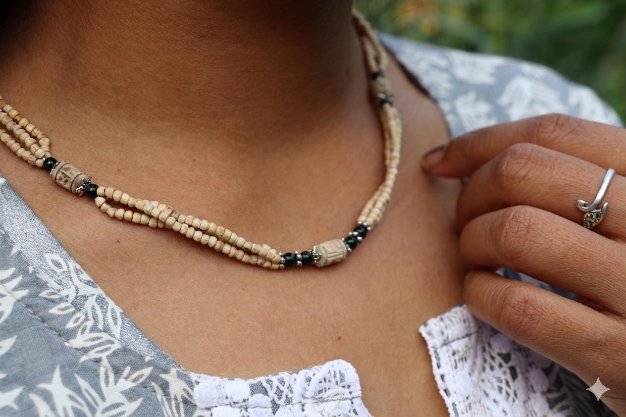 Handmade 3-Strand Vaishnav Tulsi Beads Mala  -  Authentic ISKCON Style Devotional Tulsi Necklace