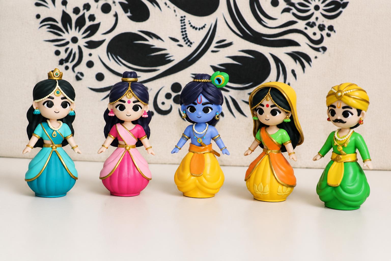 Krishna Radha With Friends Figurine Play Set | Vrindavan Play Dolls, ISKCON Devotional Gift - height -9cm
