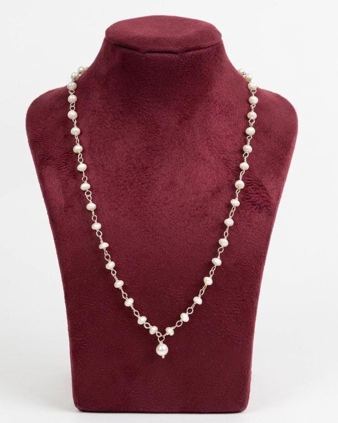 Sterling Silver Pearl Necklace - Minimalist Bridal Necklace,