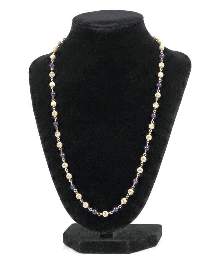 925 Sterling Silver Wire Wrapped Tulsi Necklace with Amethyst Stones