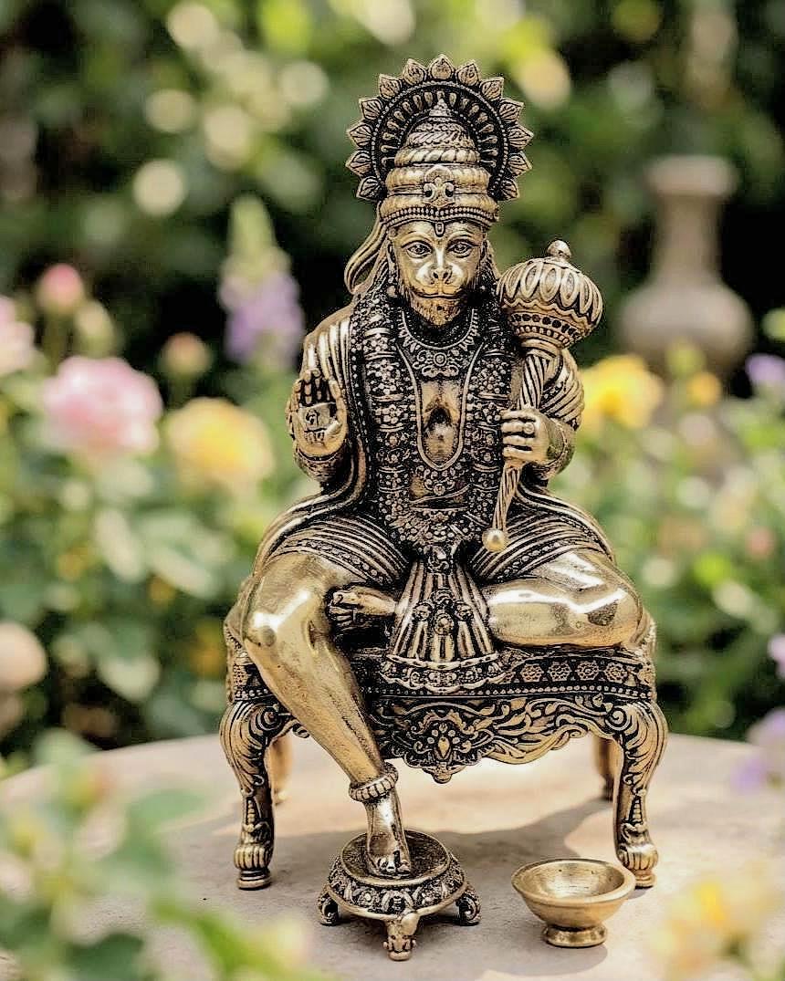 Brass Hanuman seated On pedestal  5.5-inch