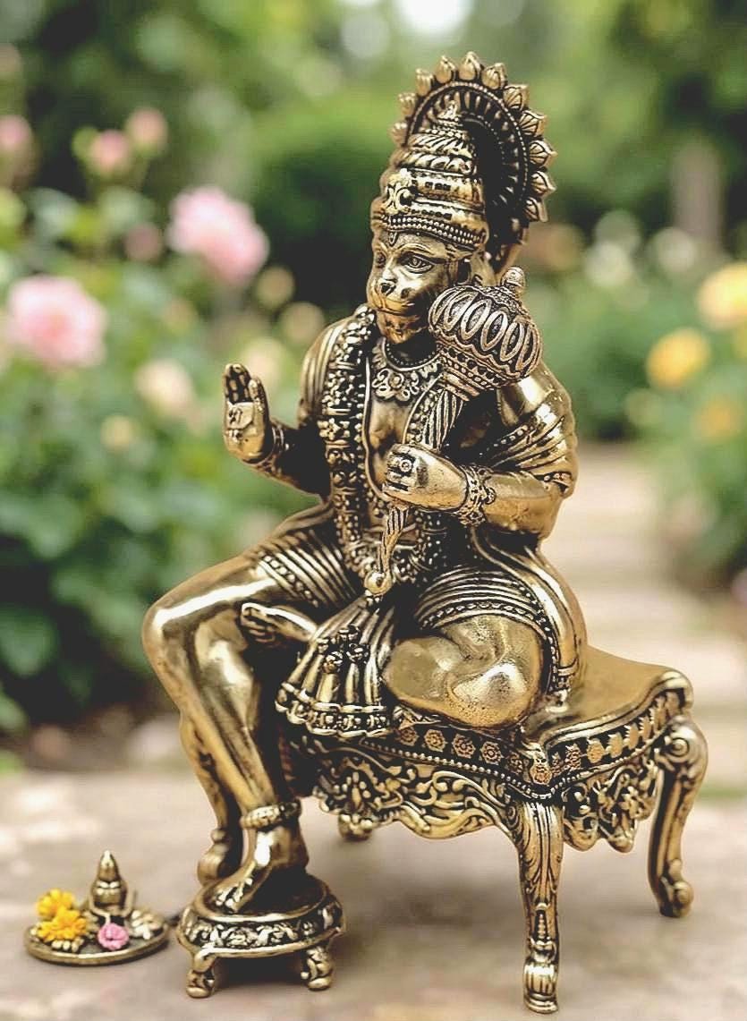 Brass Hanuman seated On pedestal  5.5-inch