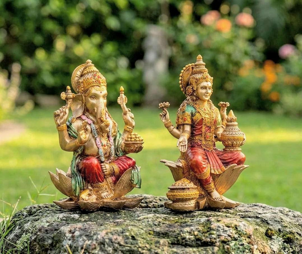 Goddess Lakshmi & Ganesha Murti Resin Set With Antique Finish