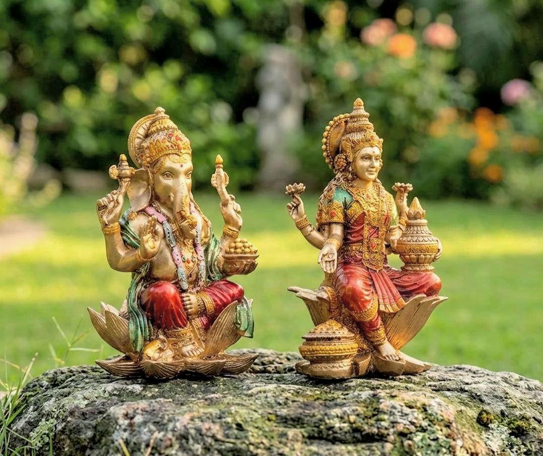 Goddess Lakshmi & Ganesha Murti Resin Set With Antique Finish