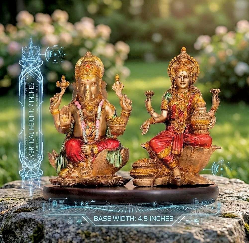 Goddess Lakshmi & Ganesha Murti Resin Set With Antique Finish
