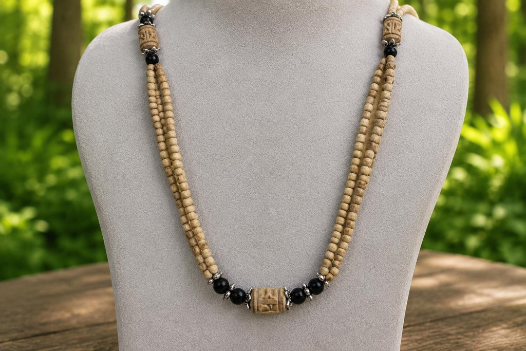Handmade 3-Strand Vaishnav Tulsi Beads Mala  -  Authentic ISKCON Style Devotional Tulsi Necklace