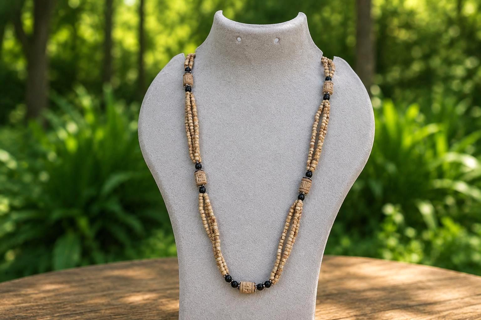 Handmade 3-Strand Vaishnav Tulsi Beads Mala  -  Authentic ISKCON Style Devotional Tulsi Necklace