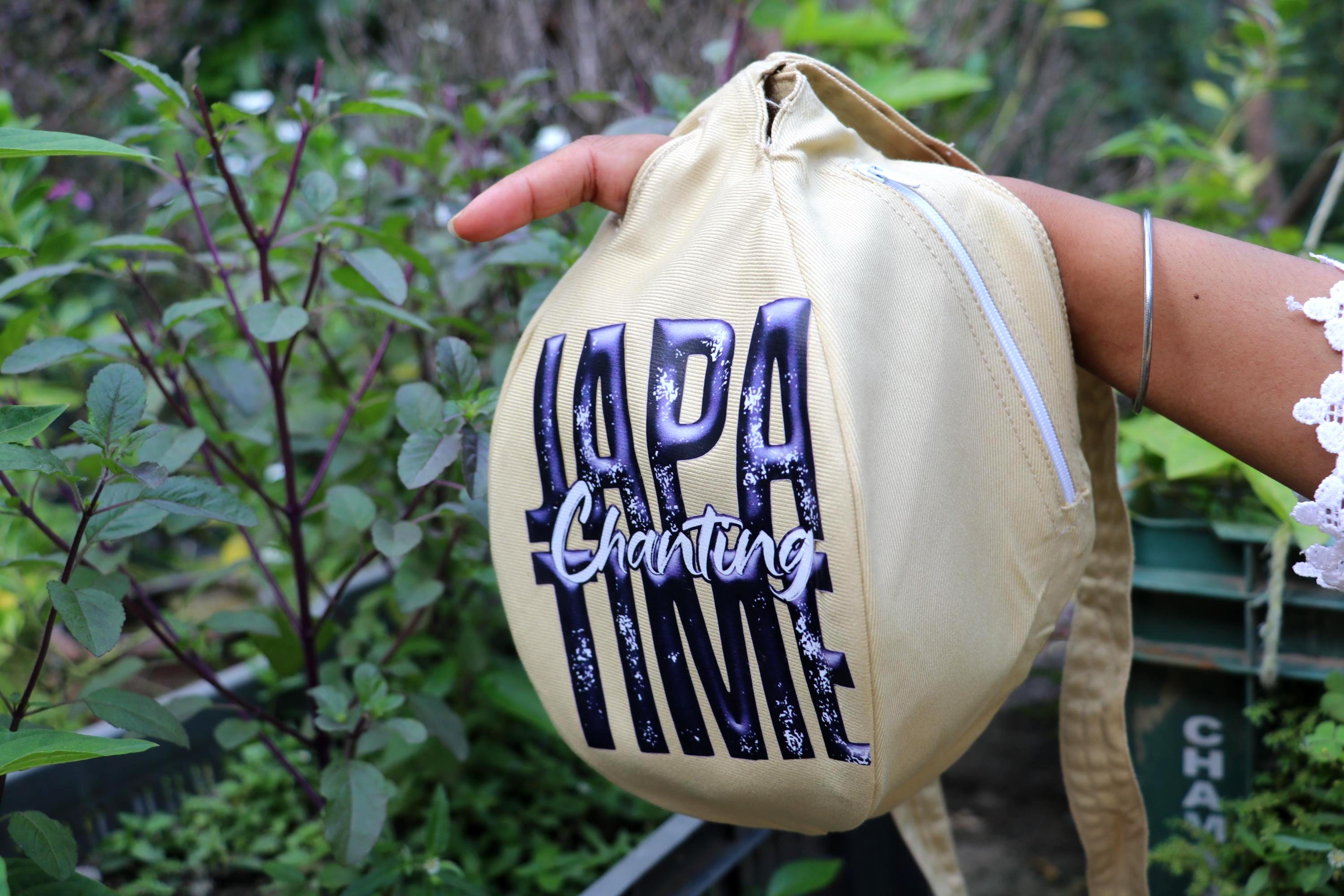 Cotton Japa Bag for Chanting – Japa Time Design, Prayer Bead Pouch