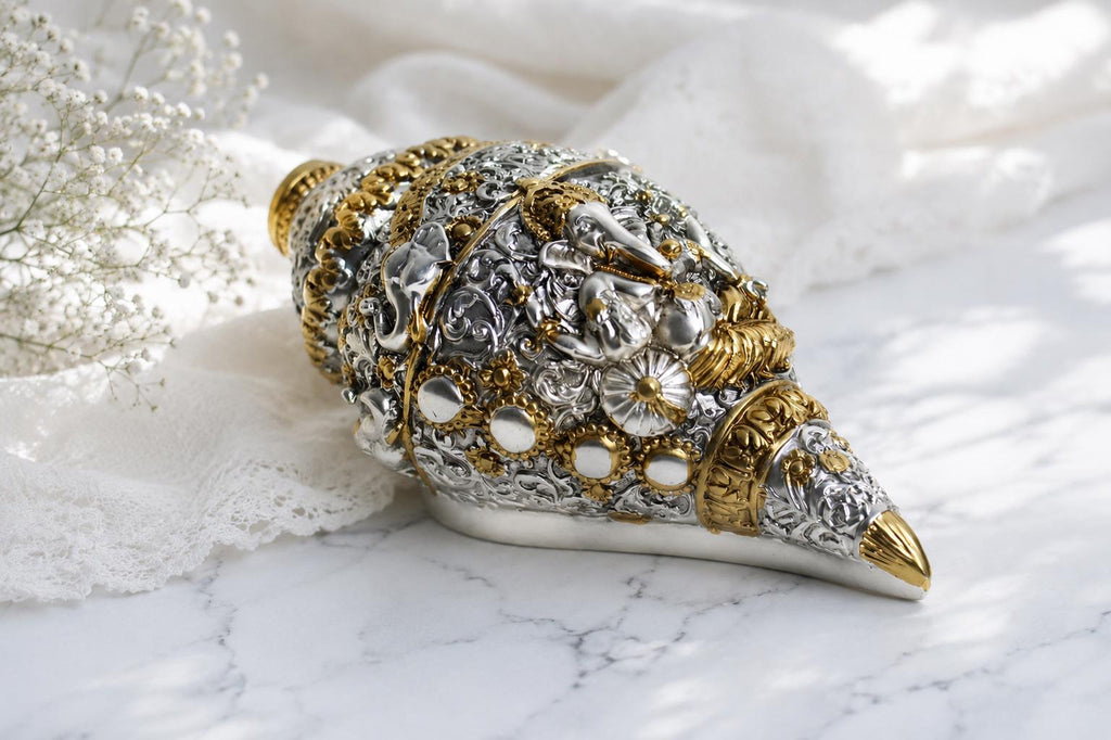 Decorative Spiritual Ganesh Shankh (Conch) for Prosperity-5inch