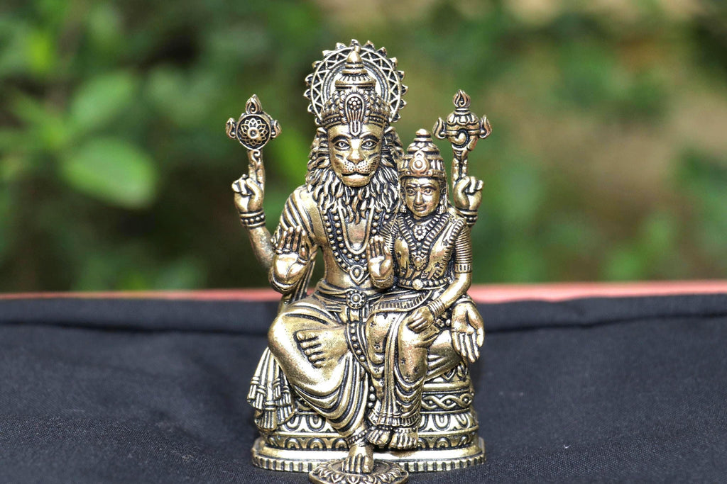 Brass GodessLakshmi Narasimha 4inch Statue – Antique Finish, Indian Artisan Idol-Puja Decor Statue