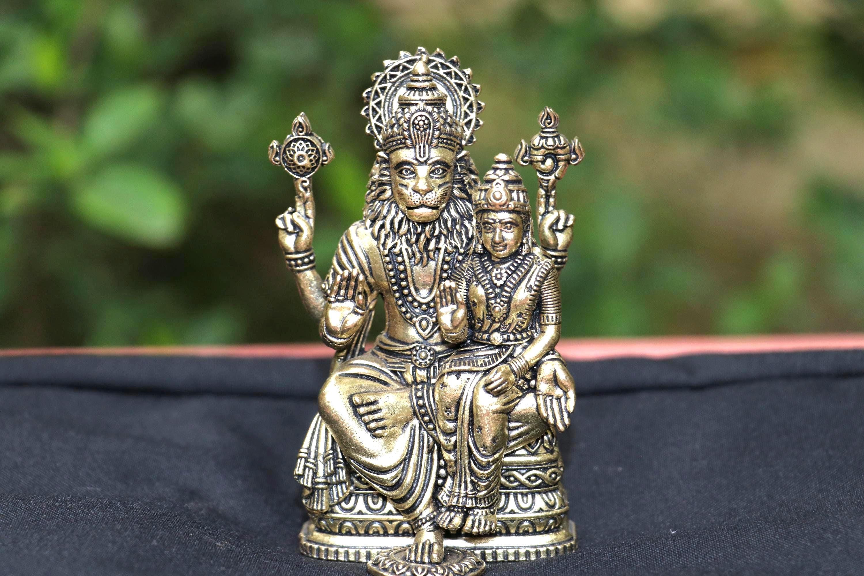 Brass GodessLakshmi Narasimha 4inch Statue – Antique Finish, Indian Artisan Idol-Puja Decor Statue