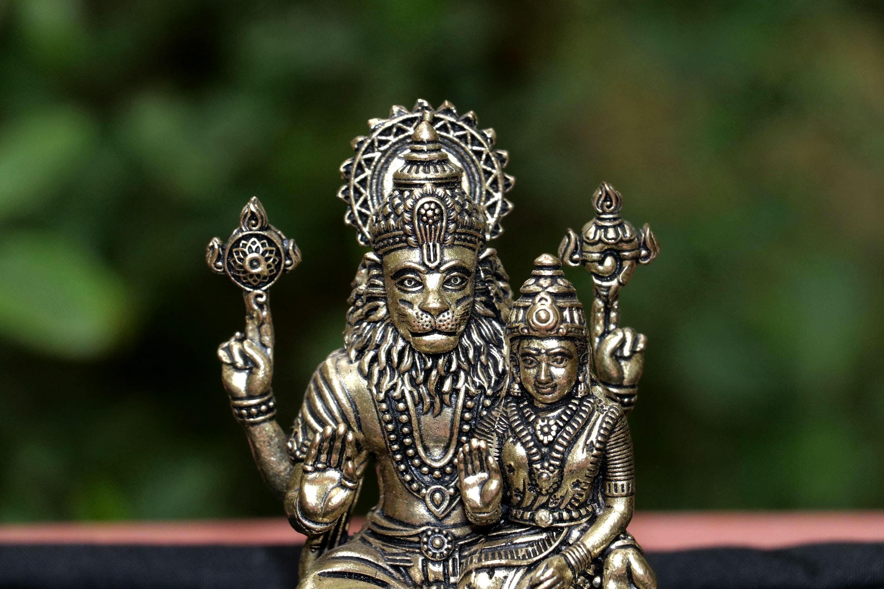 Brass GodessLakshmi Narasimha 4inch Statue – Antique Finish, Indian Artisan Idol-Puja Decor Statue