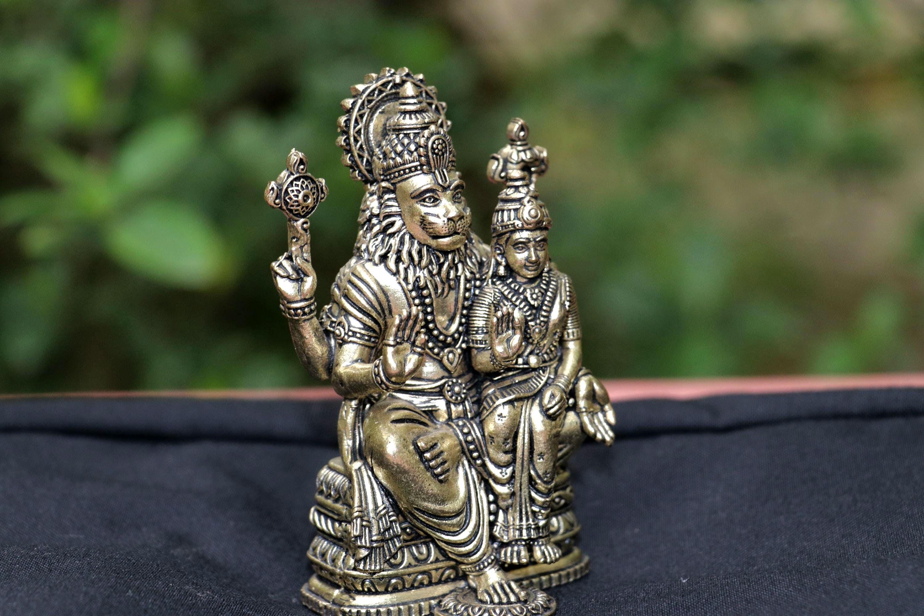 Brass GodessLakshmi Narasimha 4inch Statue – Antique Finish, Indian Artisan Idol-Puja Decor Statue
