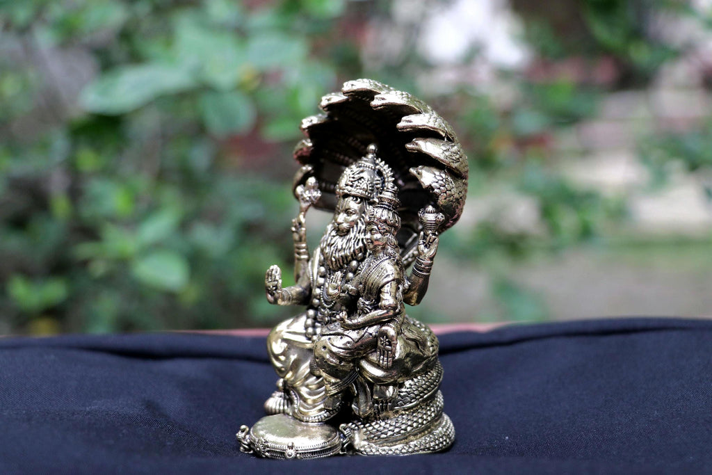 Brass Lakshmi Narasimha Statue With Lakshmi Seshnag 4inch - Puja Home Decor