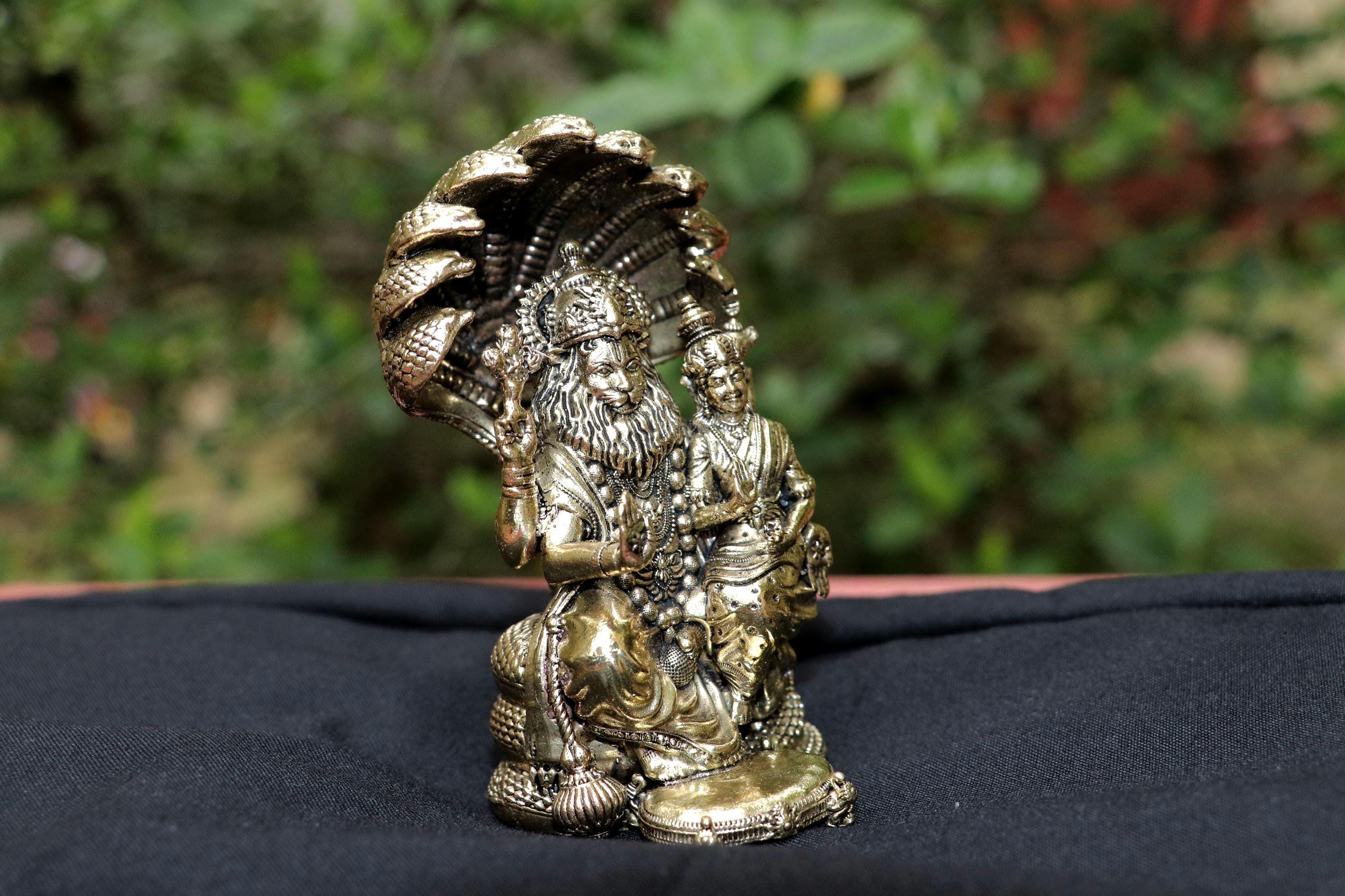 Brass Lakshmi Narasimha Statue With Lakshmi Seshnag 4inch - Puja Home Decor