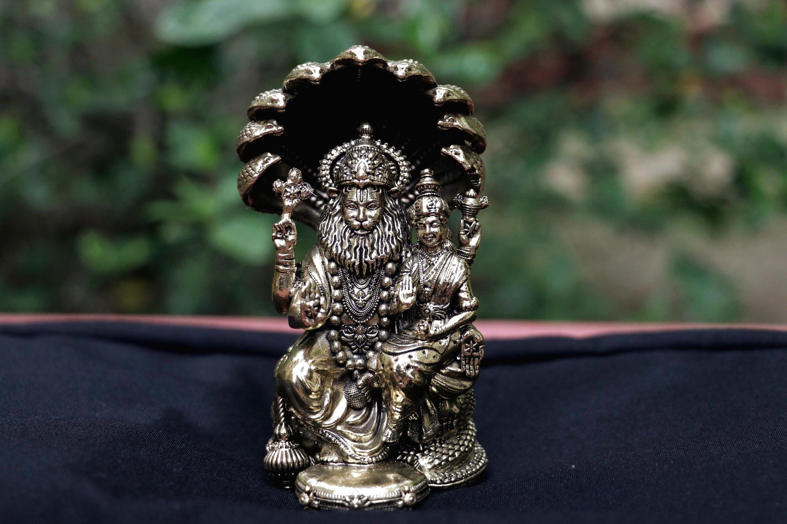 Brass Lakshmi Narasimha Statue With Lakshmi Seshnag 4inch - Puja Home Decor