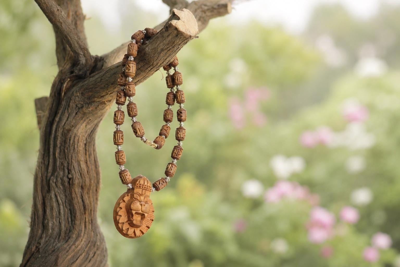Lord Narsimha Tulsi Mala Pendant | Hand-Carved Mayapur Dham ISKCON Vaishnava Necklace