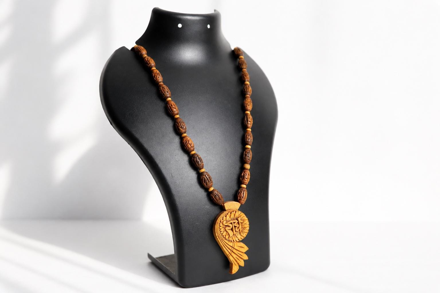 Hand Carved Radha Tulsi Mala Necklace, Holy Basil Beads, Iskcon Devotional Jewelry