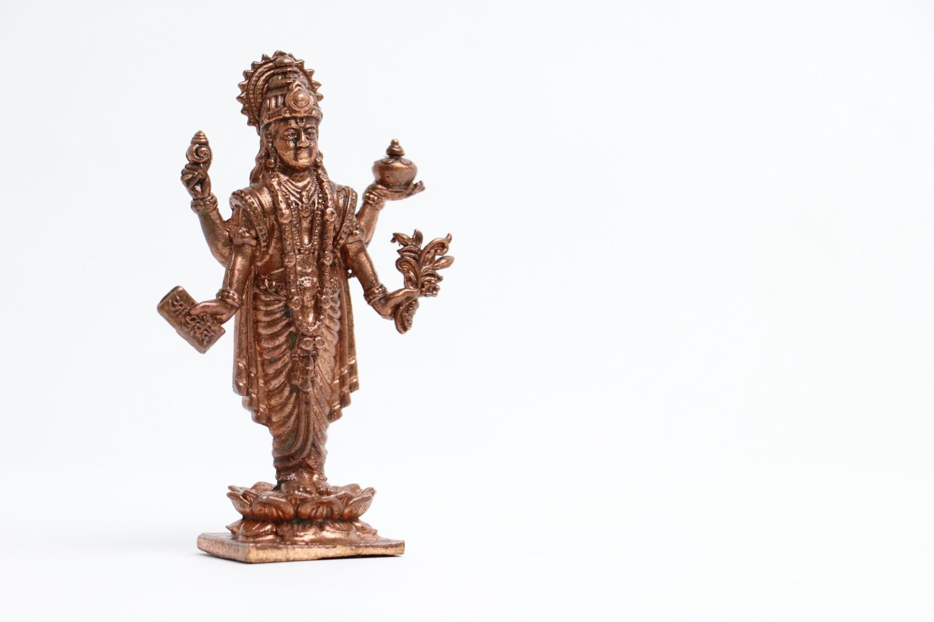 Pure Copper Dhanvantari Statue 3-Inch - Small Vishnu Avatar Murti