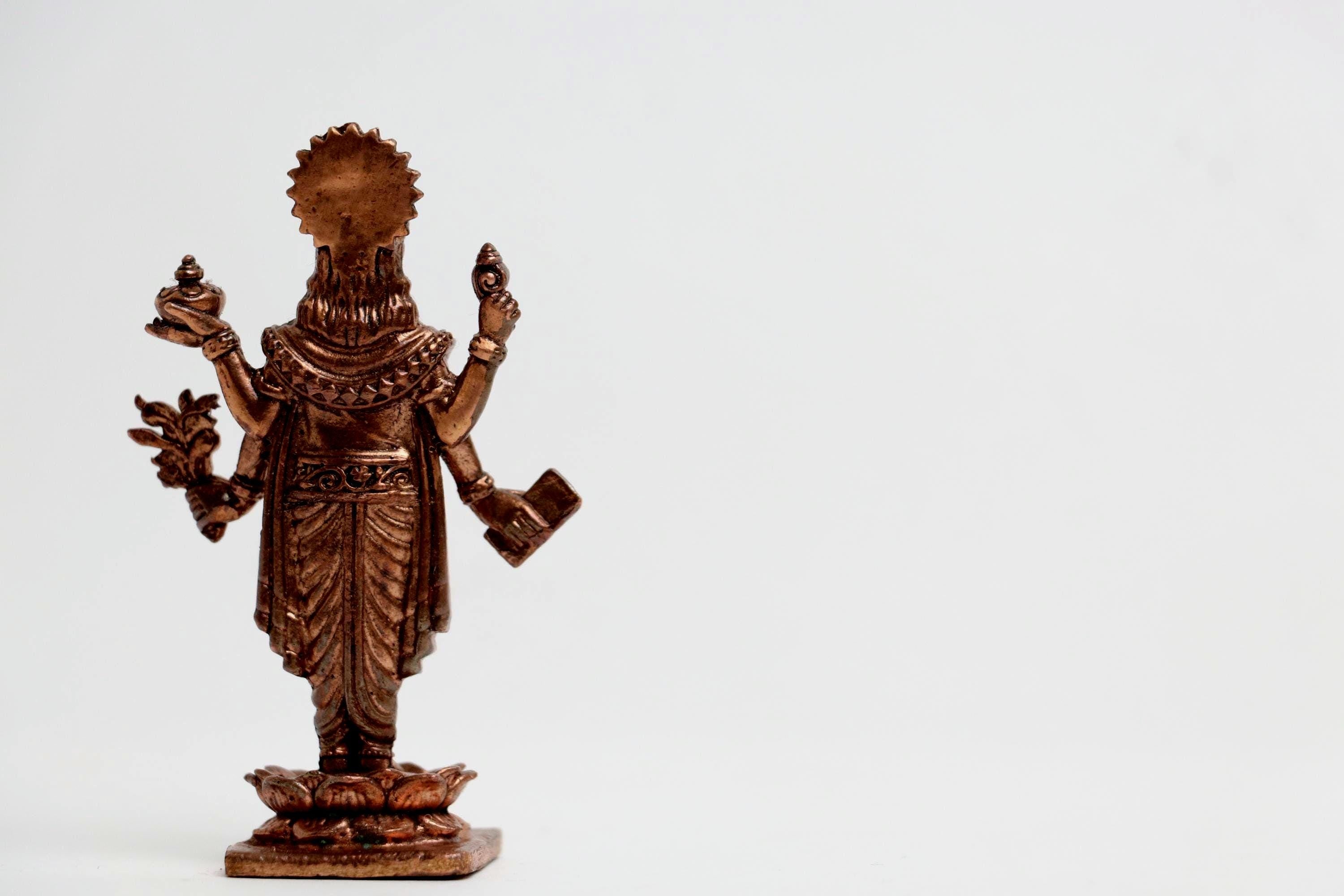 Pure Copper Dhanvantari Statue 3-Inch - Small Vishnu Avatar Murti