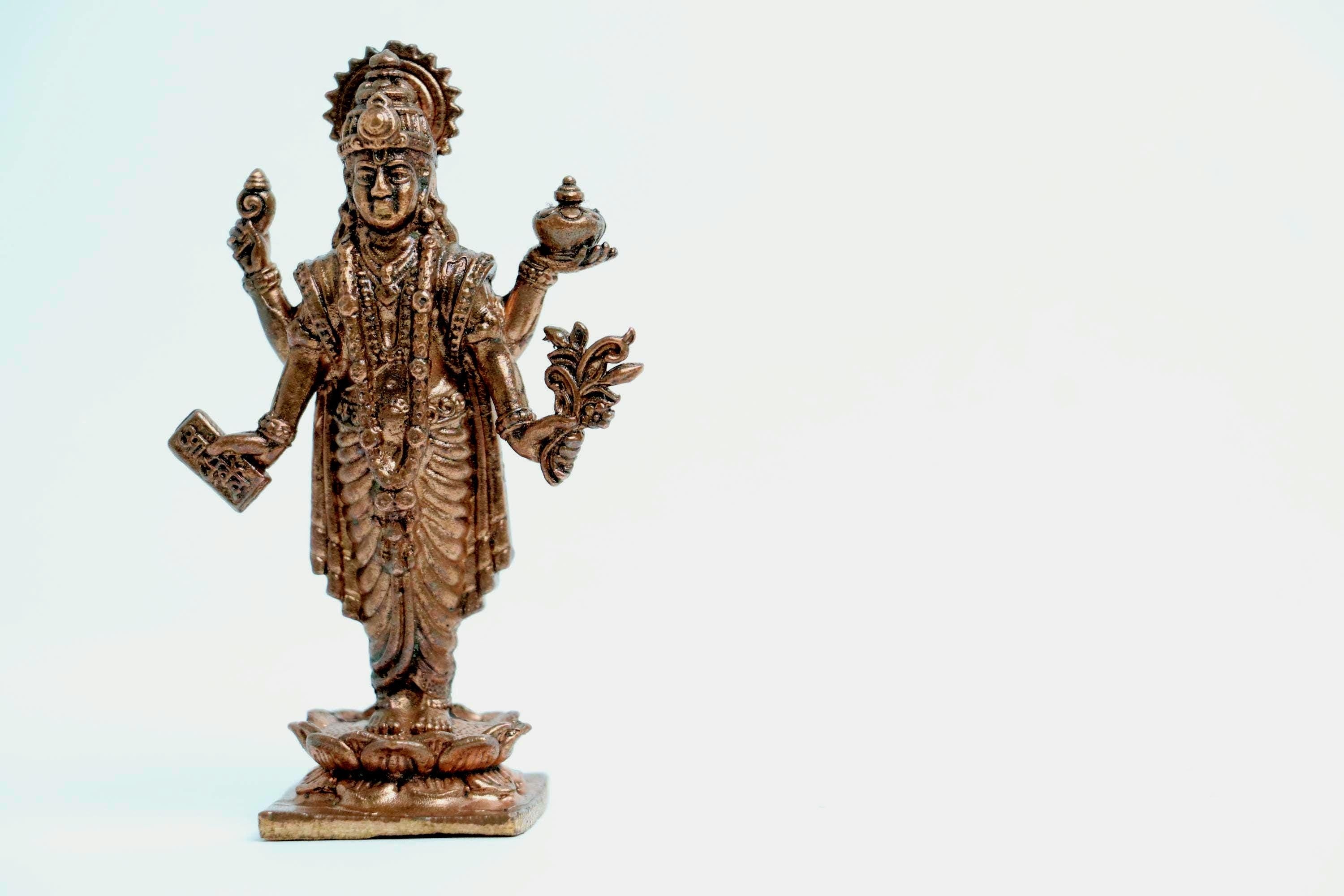 Pure Copper Dhanvantari Statue 3-Inch - Small Vishnu Avatar Murti
