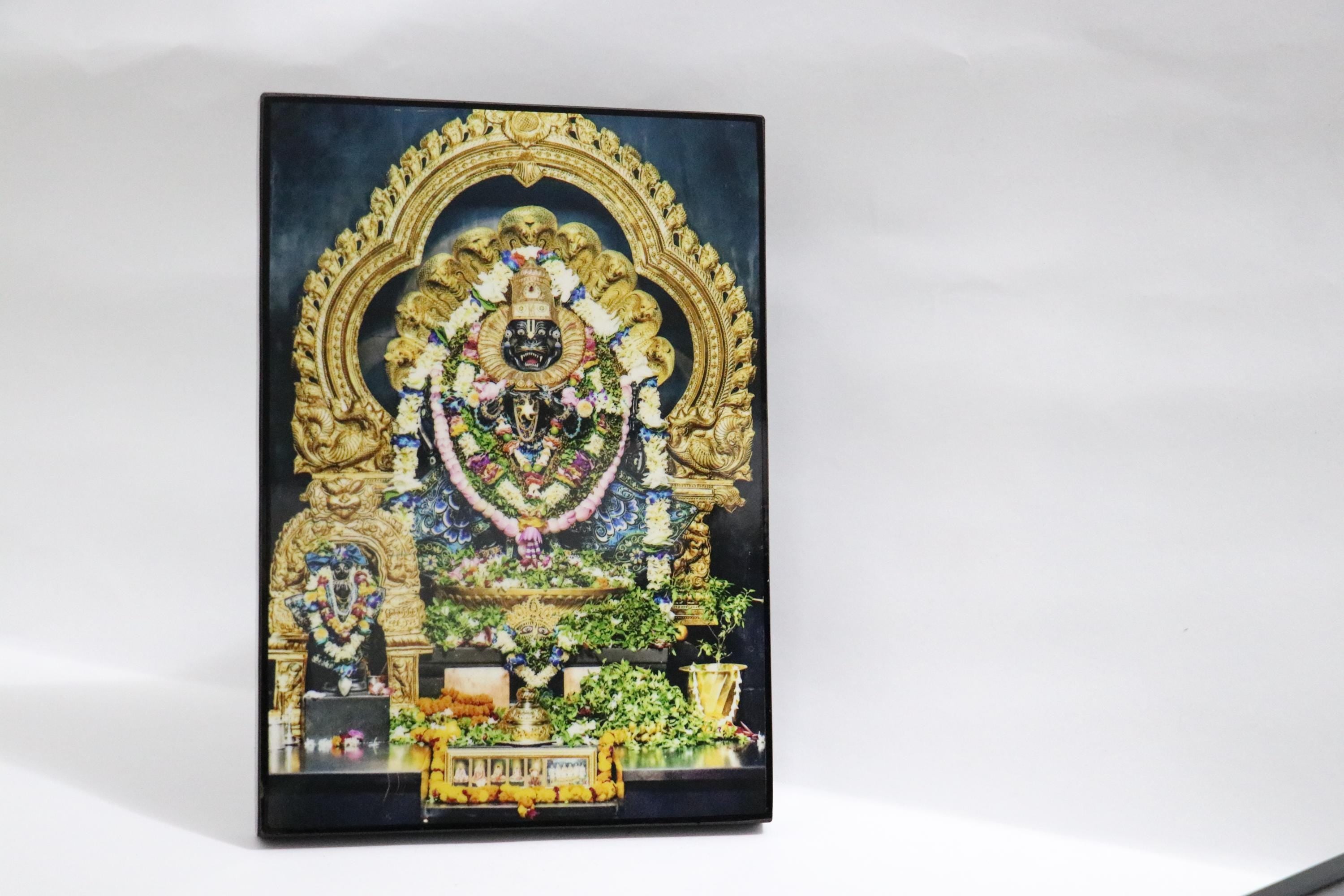 Lord Narasimha Altar Print | Mayapur Deity, Prahlad Maharaja, Spiritual Protection (13x18cm)