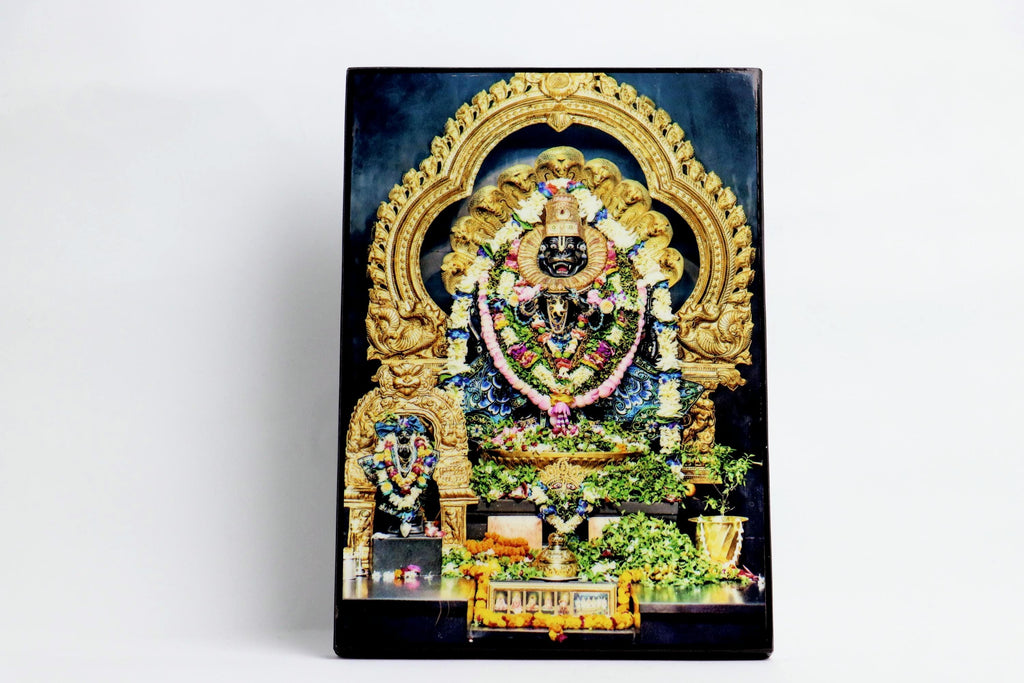 Lord Narasimha Altar Print | Mayapur Deity, Prahlad Maharaja, Spiritual Protection (13x18cm)