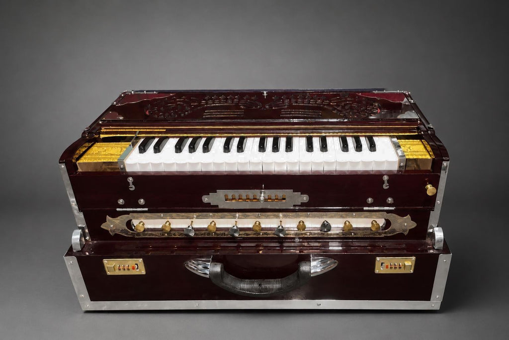 Teak Wood Harmonium – 3 Line Scale Changer, Bass Male Voice, Keyboard Cover