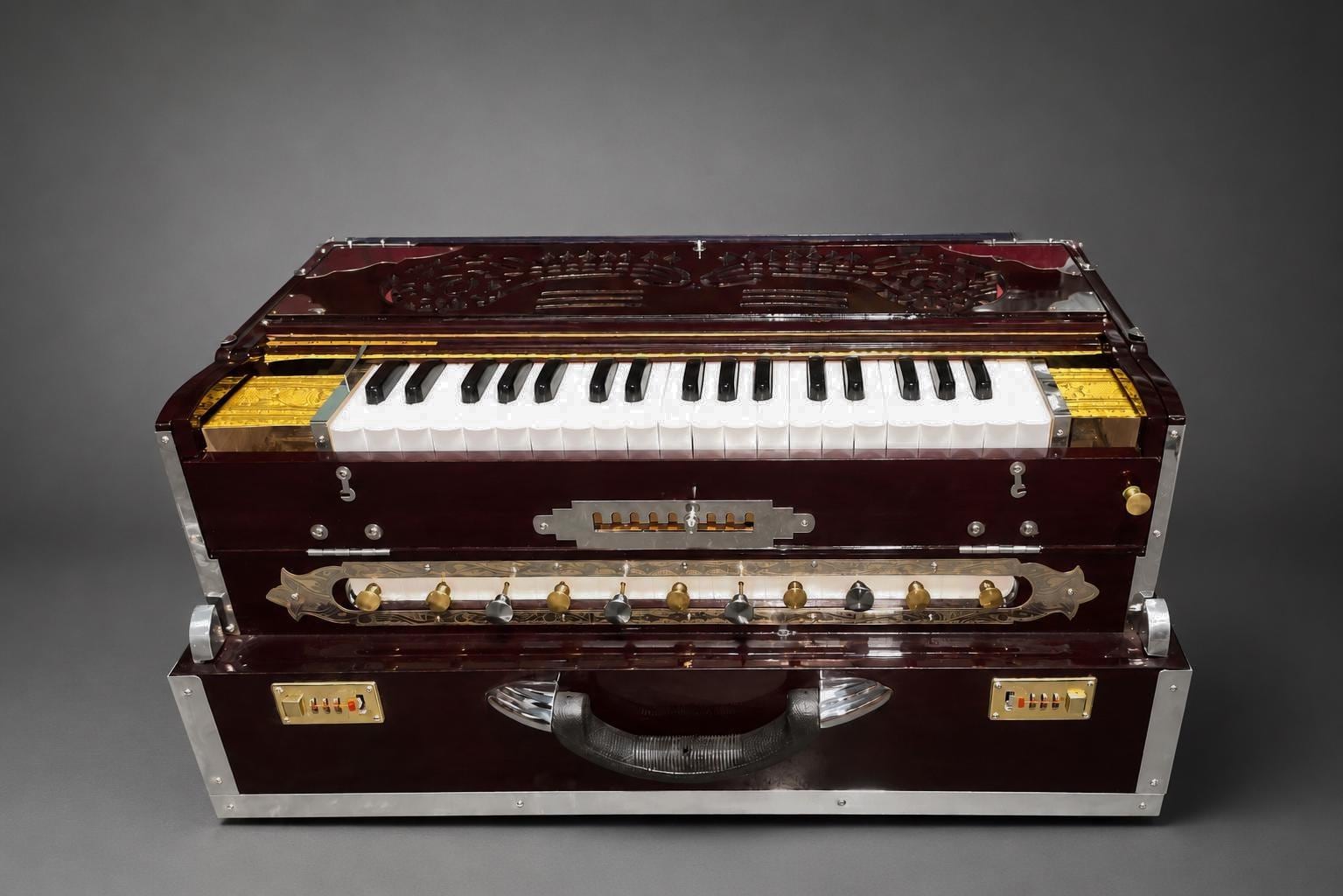 Teak Wood Harmonium – 3 Line Scale Changer, Bass Male Voice, Keyboard Cover