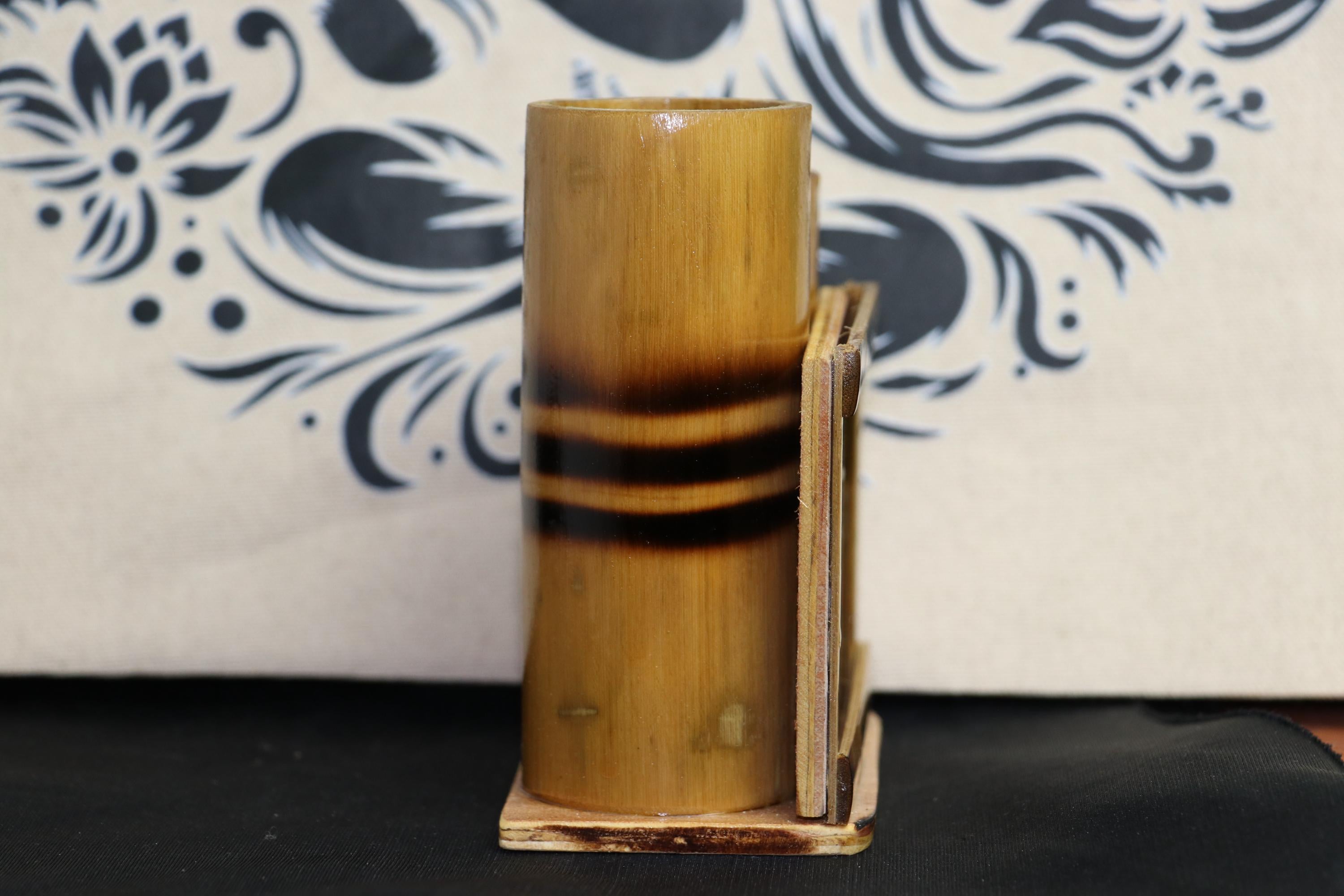 Handmade Bamboo Radha Krishna Pen Holder | ISKCON Desk Organizer, Eco-Friendly Stationery Stand