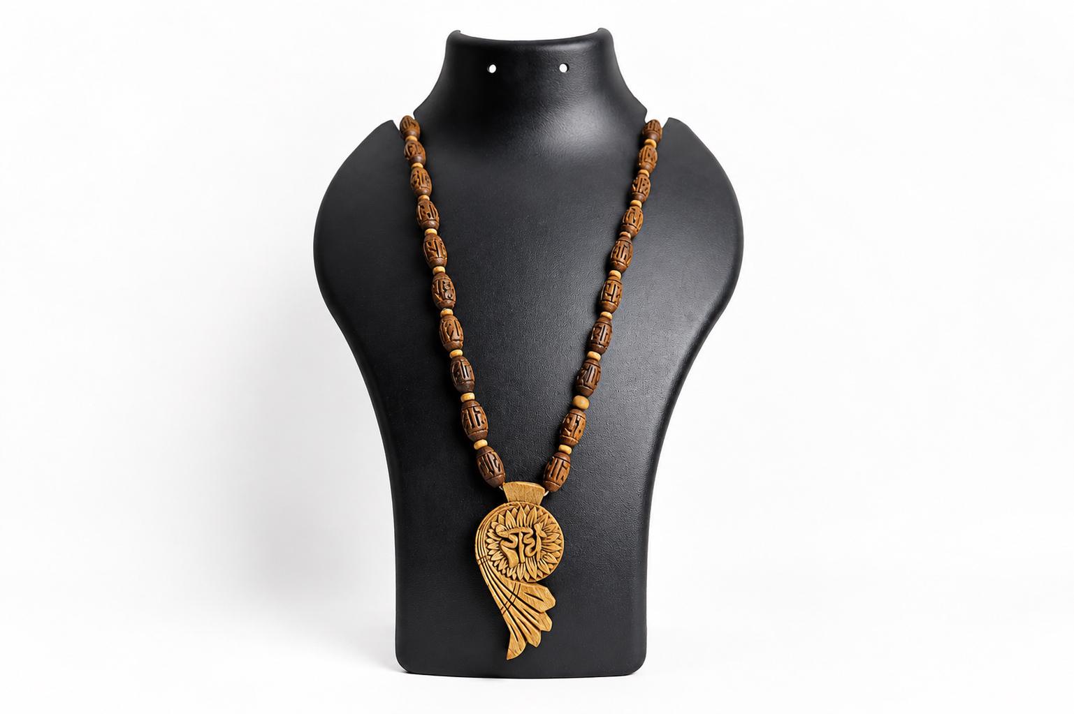 Hand Carved Radha Tulsi Mala Necklace, Holy Basil Beads, Iskcon Devotional Jewelry