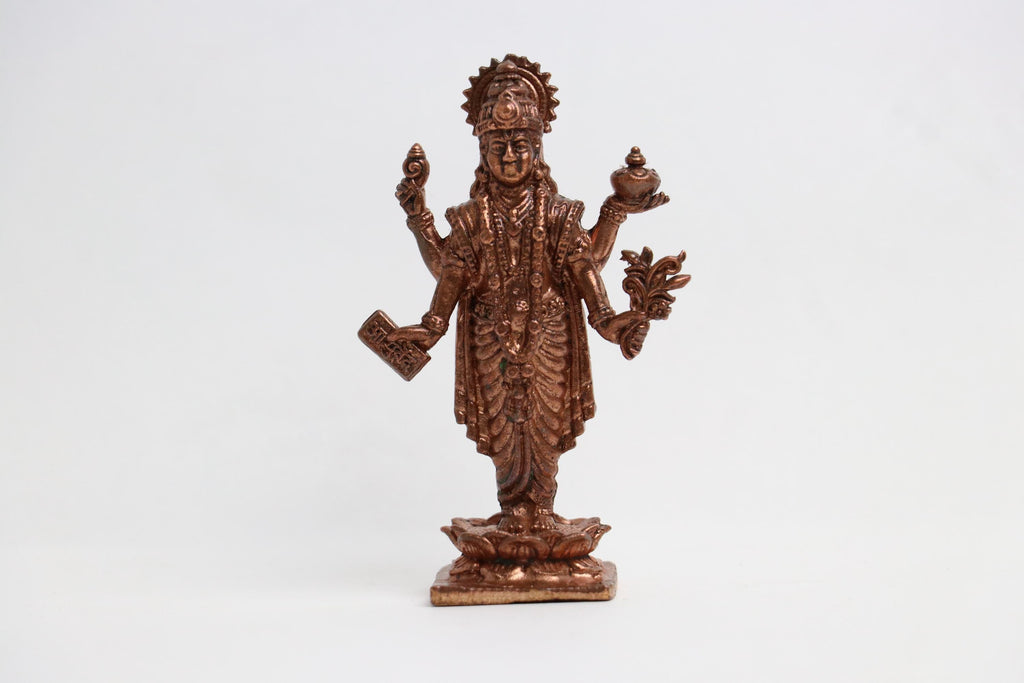 Pure Copper Dhanvantari Statue 3-Inch - Small Vishnu Avatar Murti