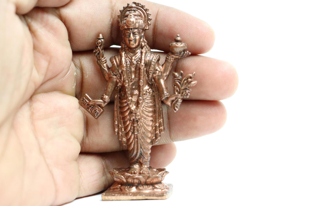 Pure Copper Dhanvantari Statue 3-Inch - Small Vishnu Avatar Murti
