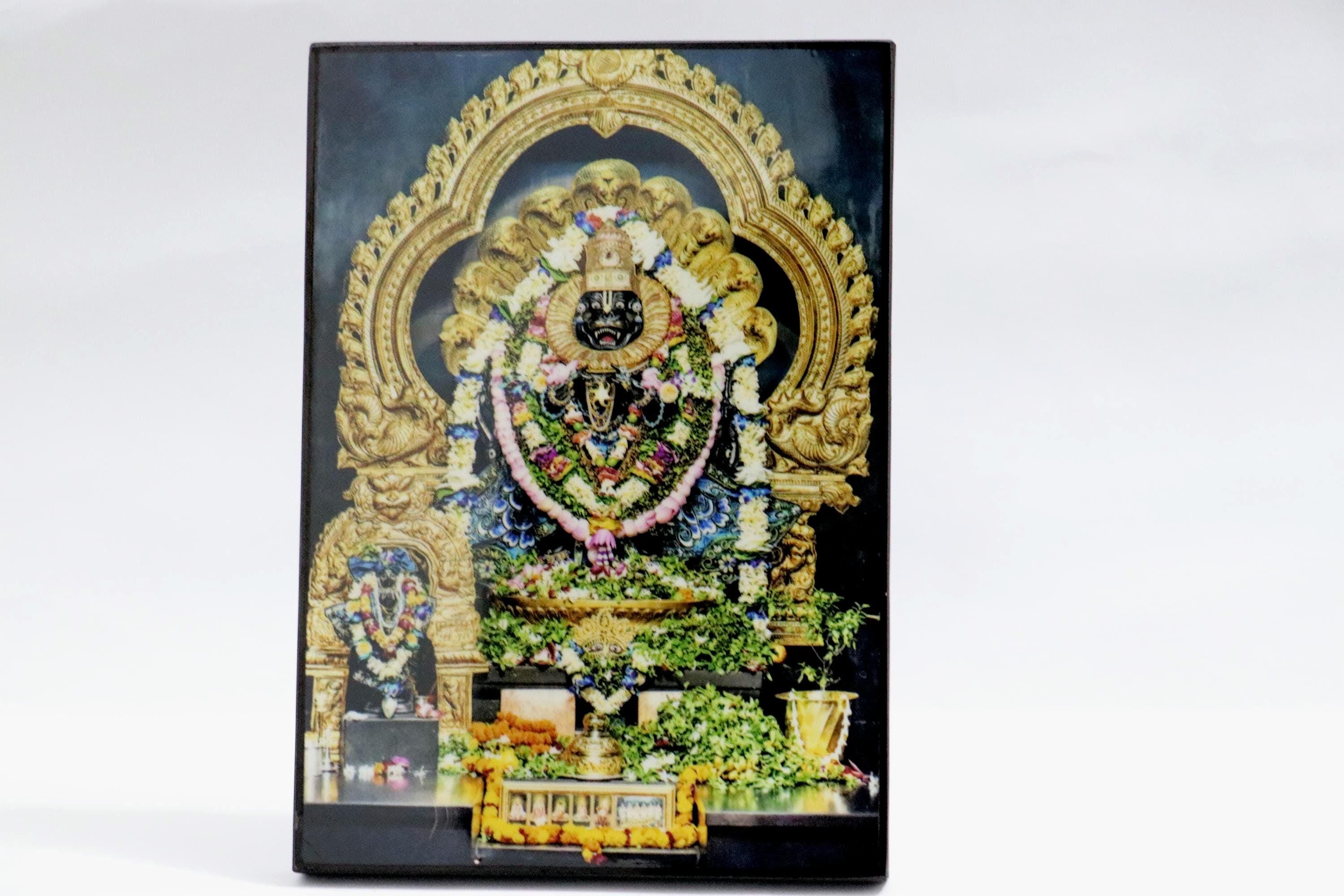 Lord Narasimha Altar Print | Mayapur Deity, Prahlad Maharaja, Spiritual Protection (13x18cm)