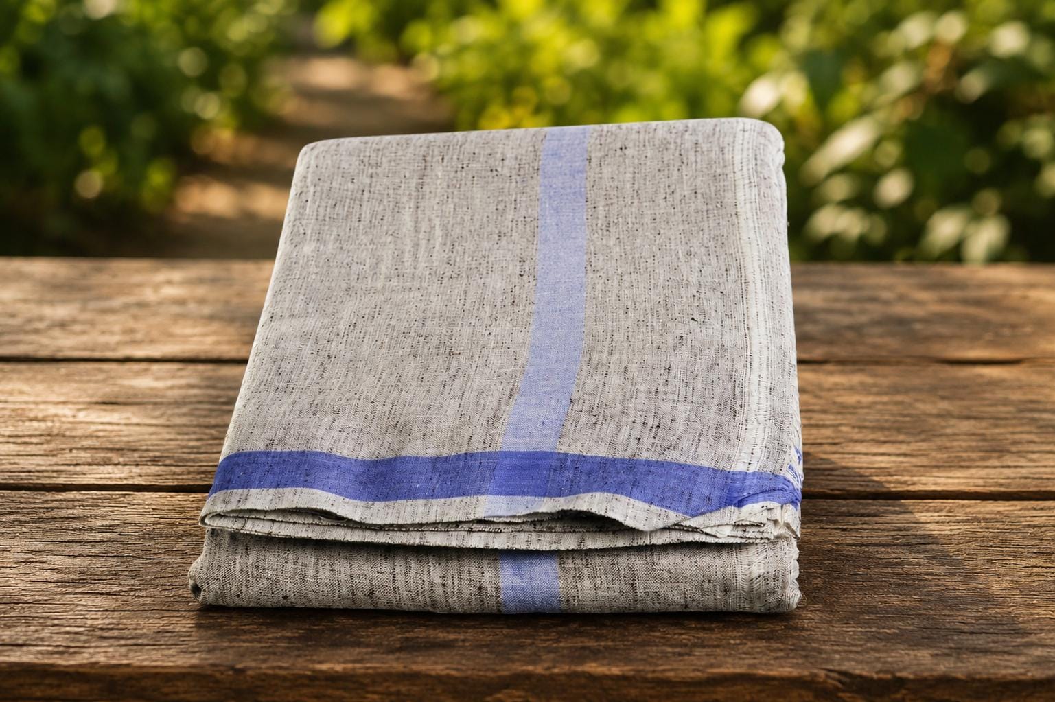 Pure Cotton Khadi Dhoti Chaddar Set | Blue Border Vedic Men's Wear