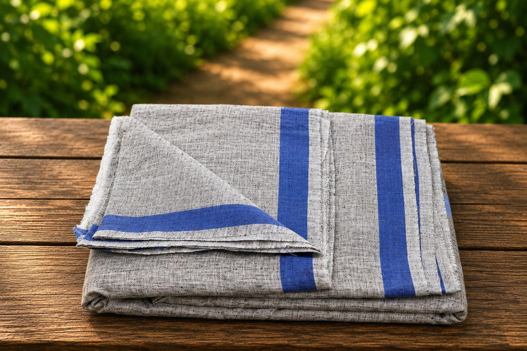 Pure Cotton Khadi Dhoti Chaddar Set | Blue Border Vedic Men's Wear