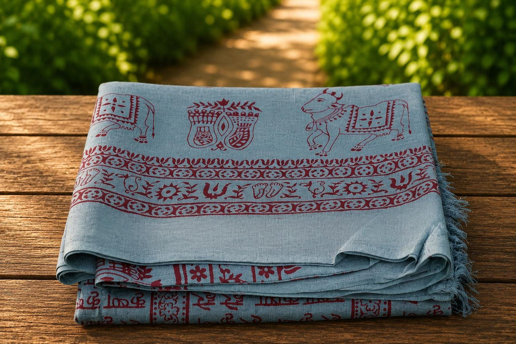 Pure Cotton Harinam Chaddar | Hare Krishna Mahamantra Prayer Shawl, Block Print Dupatta