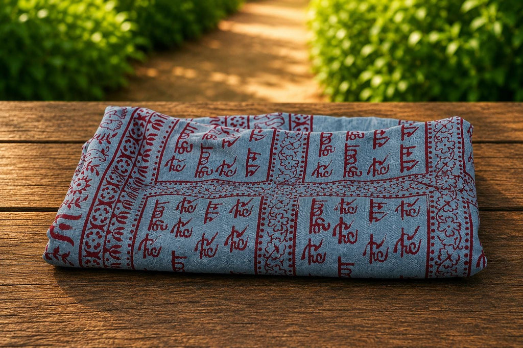 Pure Cotton Harinam Chaddar | Hare Krishna Mahamantra Prayer Shawl, Block Print Dupatta