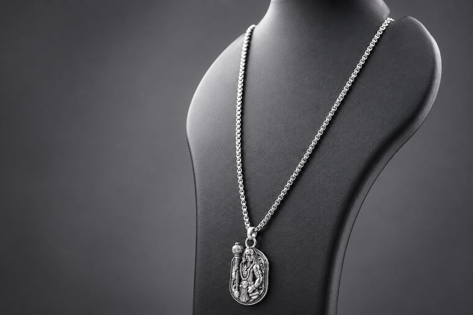 Lord Hanuman Pendant Necklace, Hindu Deity Metal Jewelry, Spiritual Men