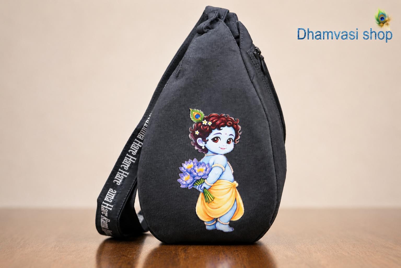 Cotton Japa Bag for Chanting  – Krishna & Cow Design, Standard size , Prayer bead bag