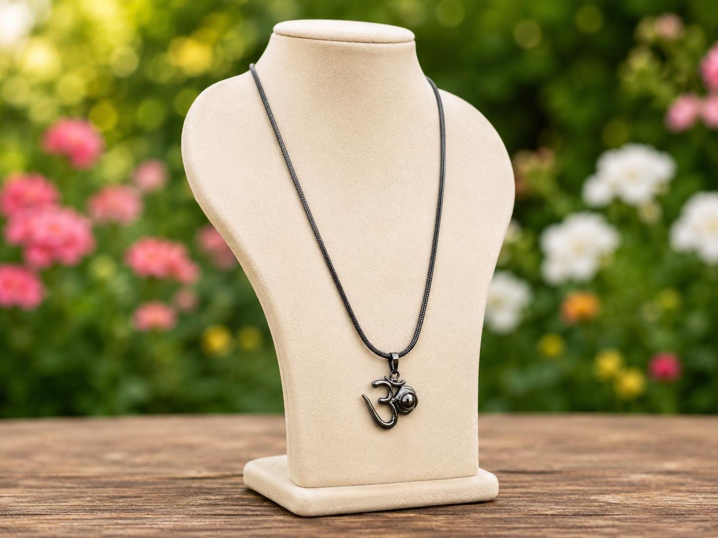 Black Om Pendant Necklace | Stainless Steel Chain, Anti-Tarnish Spiritual Jewelry